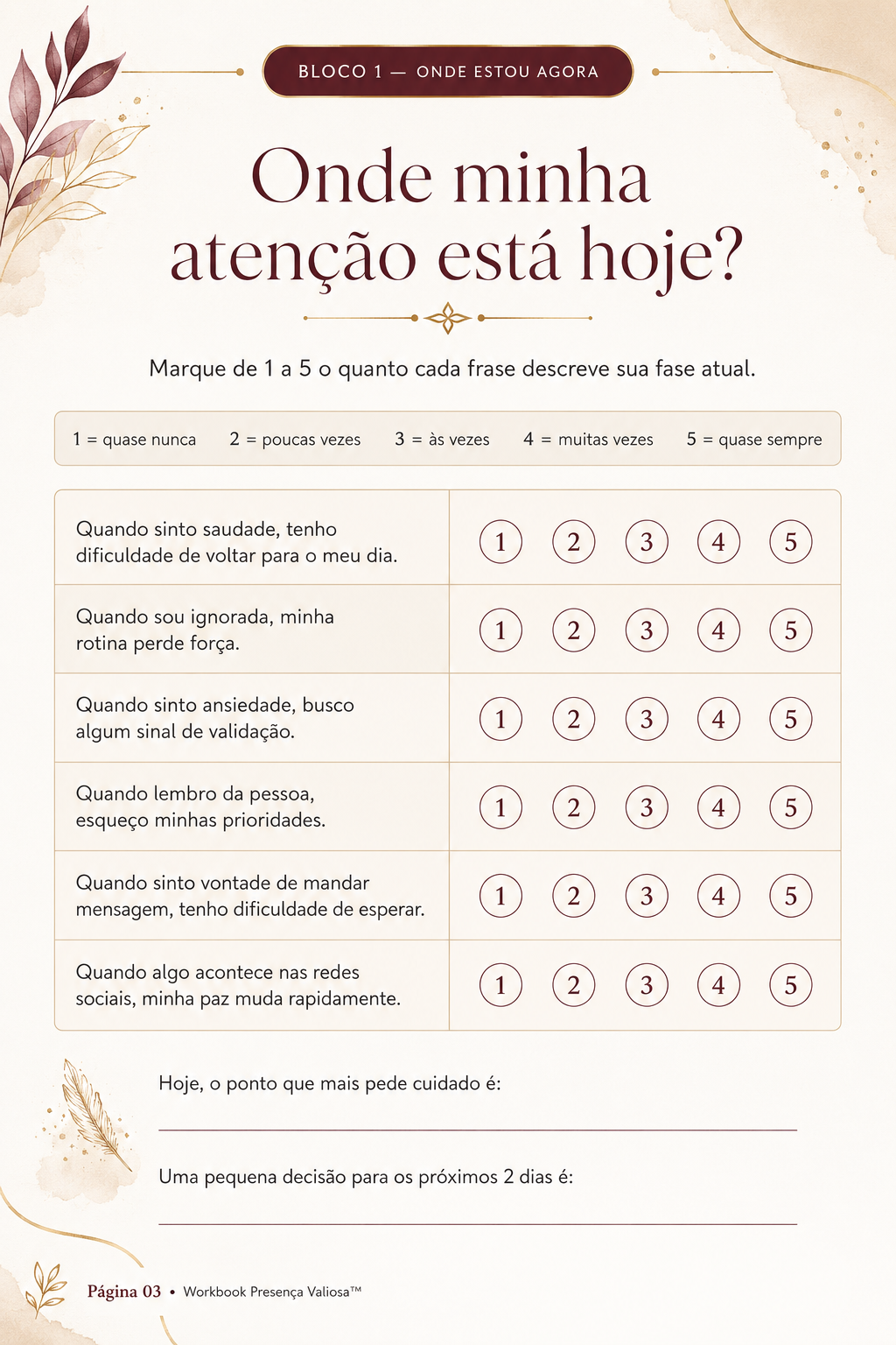 Workbook Presença Valiosa — atenção